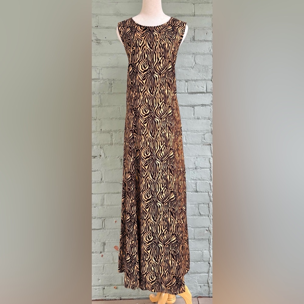 Vintage Sleeveless Animal Print Maxi Dress